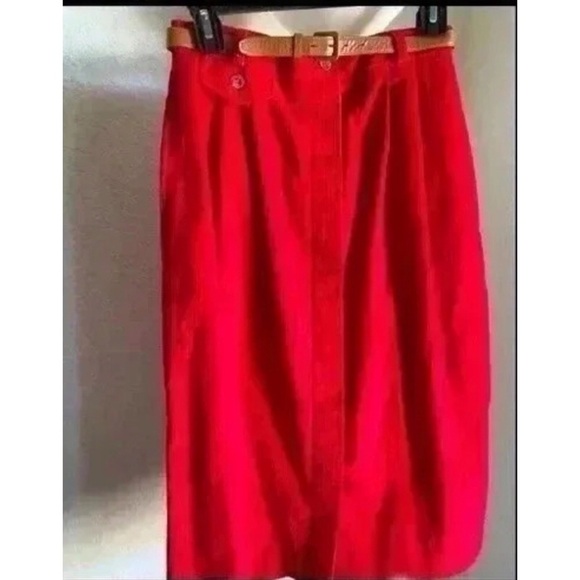 Vintage Villager Red Corduroy Midi Preppy Academia Y2K Western Button Skirt 8P - Picture 2 of 7